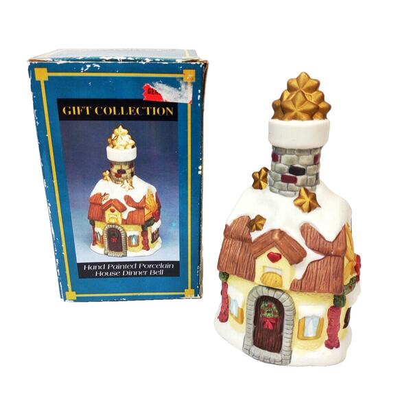 Vintage Porcelain Church Village House Dinner Bell Clapper Bisque Figurine 5.5" - Picture 2 of 6